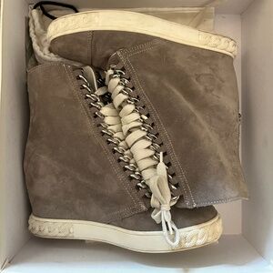 CASADEI high top wedge suede leather grey silver chain sneaker size 7US